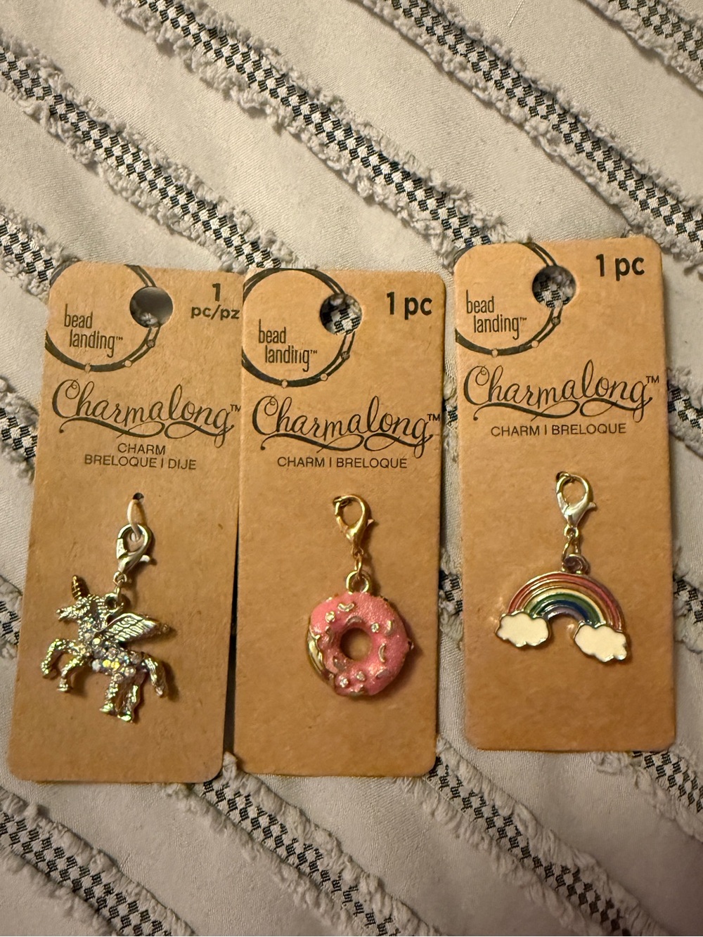 NWT Fantasy charms, lobster clasp, unicorn,rainbow, donut